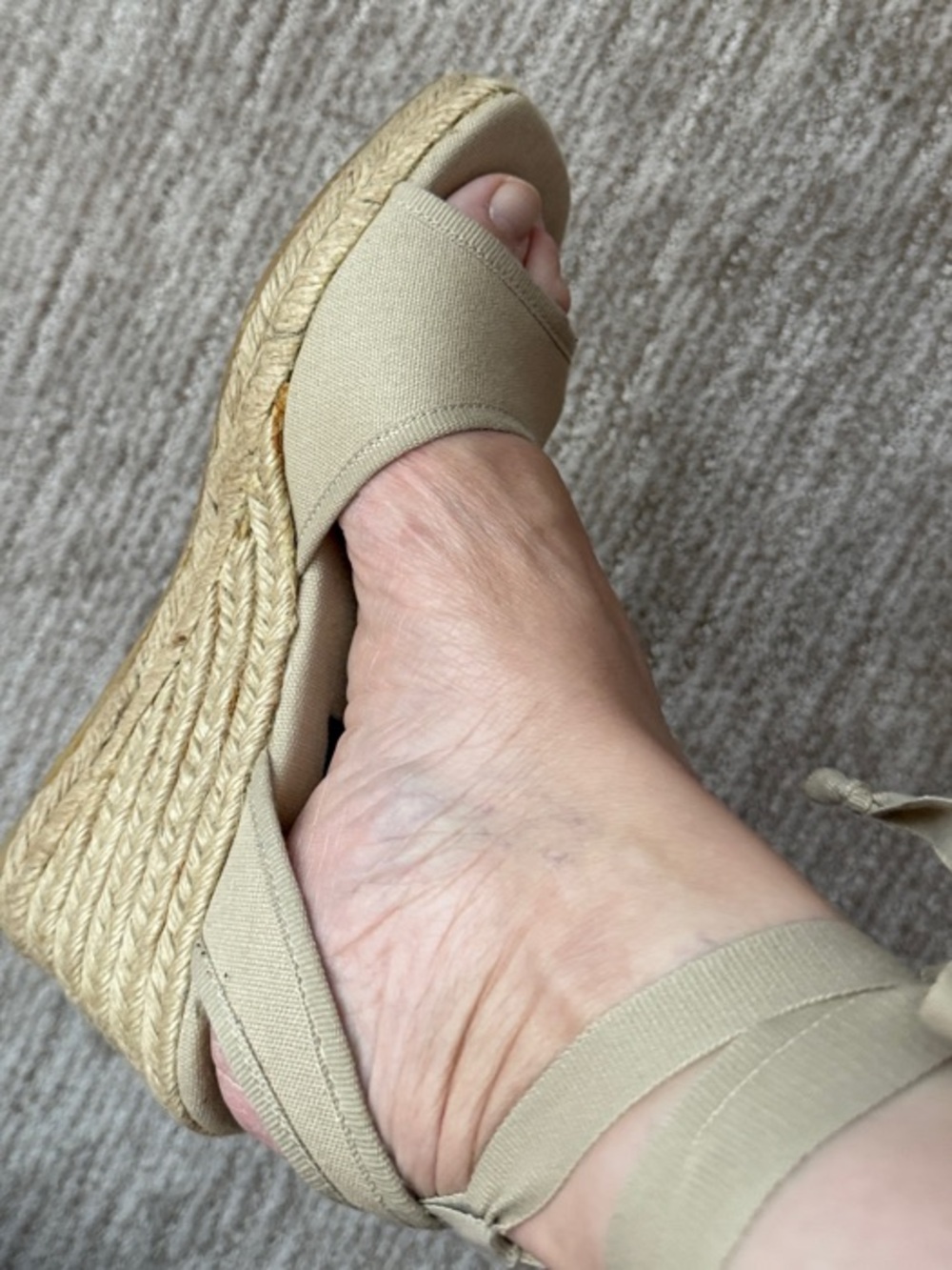 Ann Taylor Neutral Canvas Espadrille Wedges with Wrap Tie